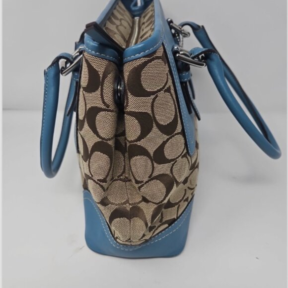 NWOT Vintage Y2K Coach Monogram Hampton Turquoise Blue Leather Satchel Purse Bag - Picture 4 of 10